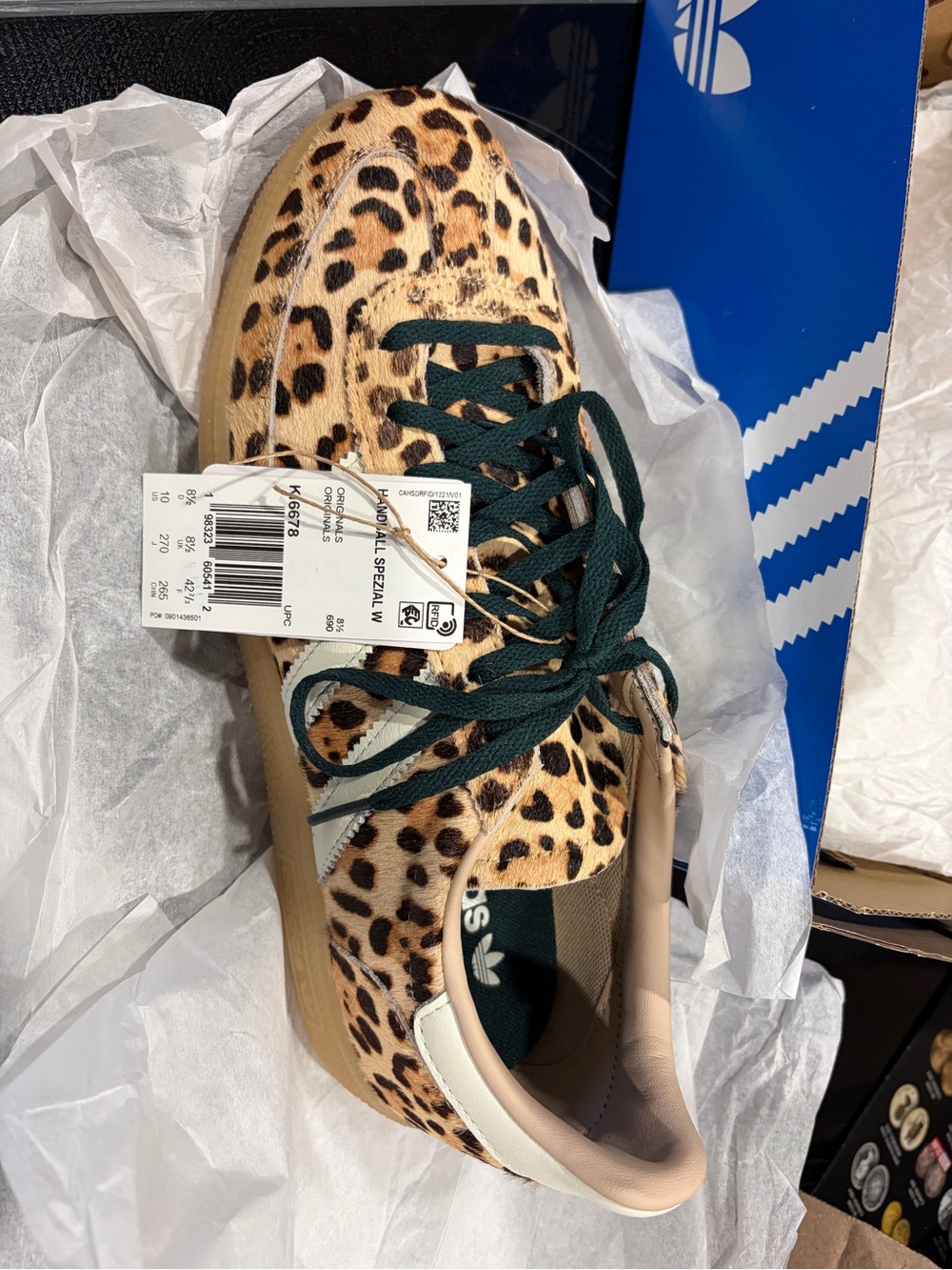 adidas Leopard Print Gazelle Sneakers with Dark Green Laces